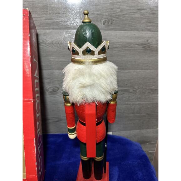 Vintage 20” Soldier Deluxe Wooden Nutcracker Timeless Treasures In Box Green Red - Picture 7 of 14